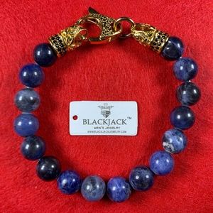 Genuine Sodalite Gold Plated Black Cubic Zirconia